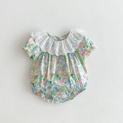 MyKids-USA Summer New Arrival Baby Girls Floral Print Short Sleeves Ruffle Collar