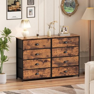 Qwatto Long Double Dresser 8 Fabric Drawers TV Stand for 55 Inch TV Bedroom Storage Chest Media Console Wide Organizer Unit for Closet Office Nursery