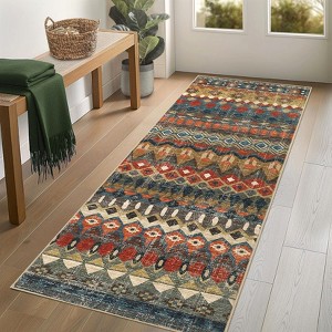 Area Rug Washable Low Pile Geometric Printed Floor Cover Non Slip Distressed Indoor Throw Rug Foldable Soft Ultra Thin Farmhouse Carpet - 1 of 4