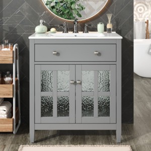 Bathroom Vanity with Ceramic Sink, Wood Freestanding Cabinet,Bathroom furniture,Modern Storage Vanity-Maison Boucle - 1 of 4
