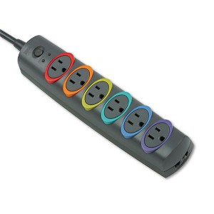 Kensington SmartSockets Color-Coded Strip Surge Protector, 6 AC Outlets, 8 ft Cord, 1,260 J, Black - 1 of 4