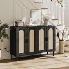 Rattan Sideboard Buffet Cabinet, 4 Doors Accent Storage Cabinet, Console Table Coffee Bar with Power Outlet, Adjustable Shelves - 3 of 4
