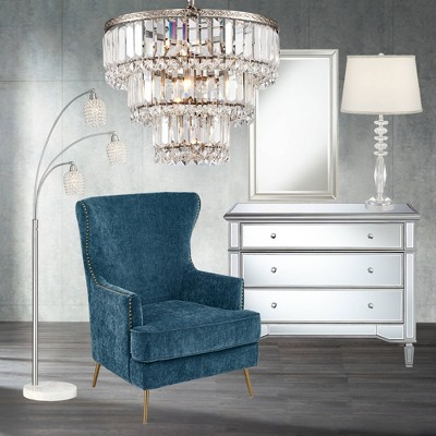 Satin Nickel 17" Modern Crystal Chandelier with Faceted Glass