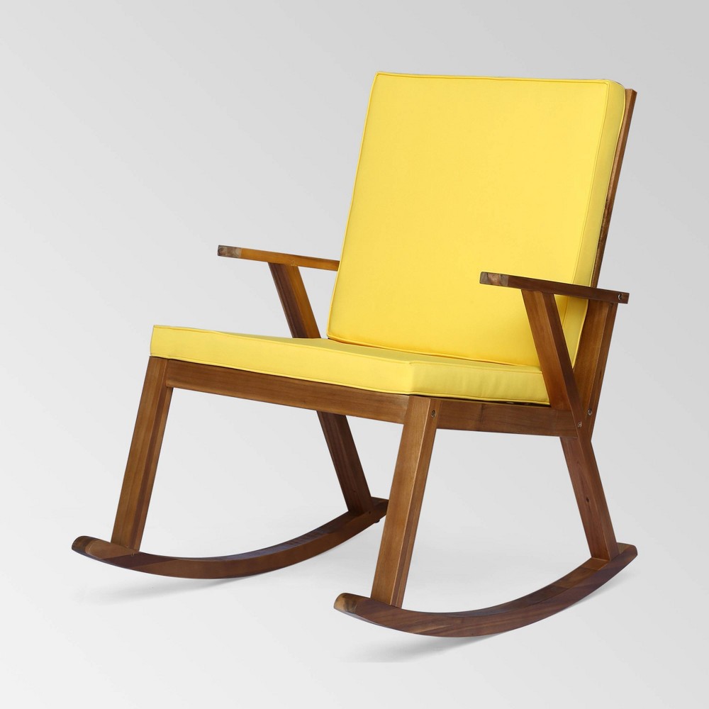 Photos - Garden Furniture Champlain Acacia Wood Rocking Chair Teak/Yellow - Christopher Knight Home