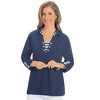 Collections Etc Soft Knit Stripe Trimmed Polo 3/4 Length Sleeve Top - 4 of 4