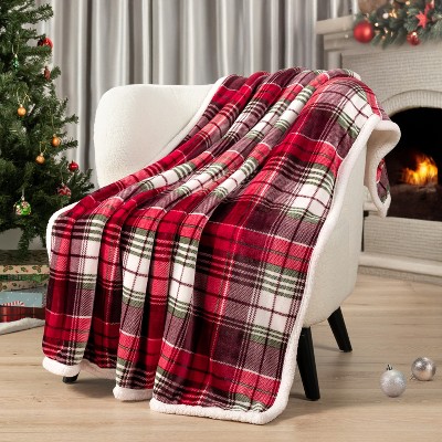 Christmas Plaid Reversible Sherpa Fleece Throw Blanket