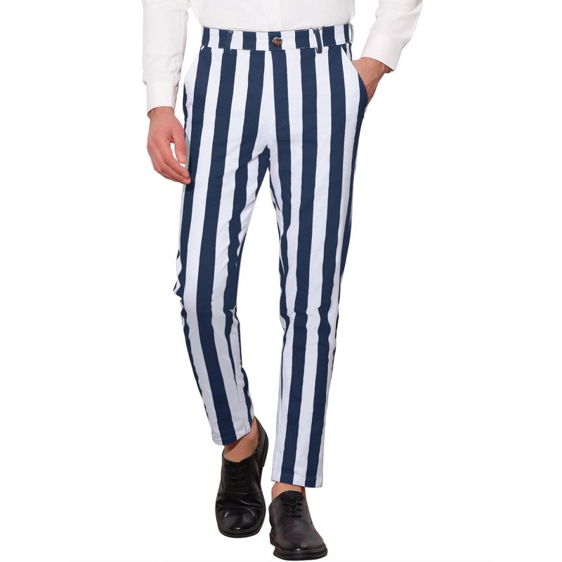 Lars Amadeus Men's Casual Striped Slim Fit Color Block Business Pants, 1 of 7