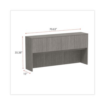 Gray Woodgrain Laminate Office Hutch with Doors