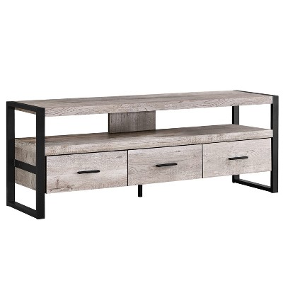 Monarch Specialties Tv Stand 60 Inch Console Media Entertainment Center Storage Drawers Metal Laminate Beige Black Contemporary Modern