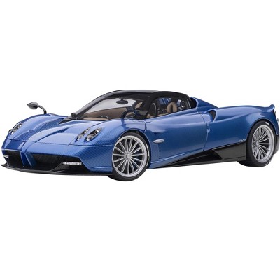 Pagani Huayra Roadster Blue Tricolore Carbon Fiber with Black Top with Luggage Set 1/18 Model Car by Autoart