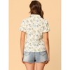 Allegra K Women's Notched Lapel Collared Button Short Sleeve Floral Shirt - 3 of 4