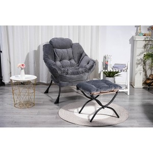 Living Room Chairs, Modern Cotton Fabric Lazy Chair with Ottoman, Footrest, and Side Pocket - 1 of 4