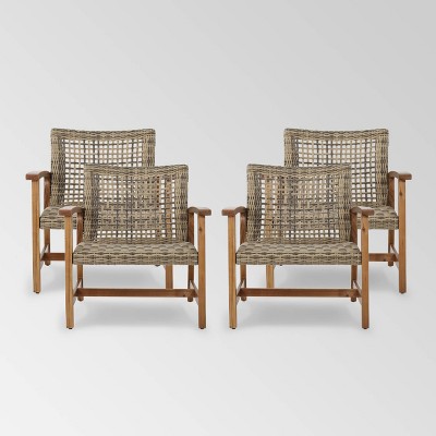 Hampton 4pk Wicker Mid-Century Club Chairs - Natural/Gray - Christopher Knight Home