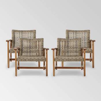 Hampton 4pk Wicker Mid-Century Club Chairs - Natural/Gray - Christopher Knight Home