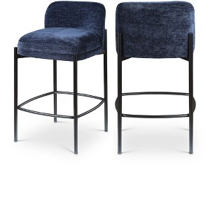 Meridian Furniture,Burton Navy Chenille Fabric Stool, Set of 2 - 1 of 4