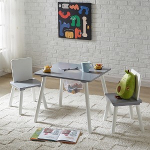 VECELO Activity Table and 2 Chair Set with Hidden Mesh Storage, Children Playroom Furniture, Easy Assembly, White & Gray - 1 of 4