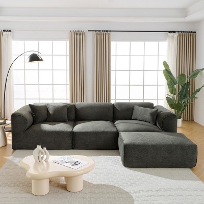 4-Seater Velvet Sofa Set with Movable Ottoman,Modern Sectional Couch with High-Density Sponge Cushions for Living Room Apartment-Cuddlewood
