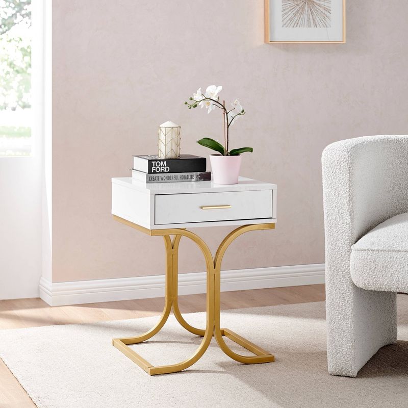 17.75&#34; Rectangular Modern Glam Side Table with Drawer White/Gold - Danya B., 5 of 22