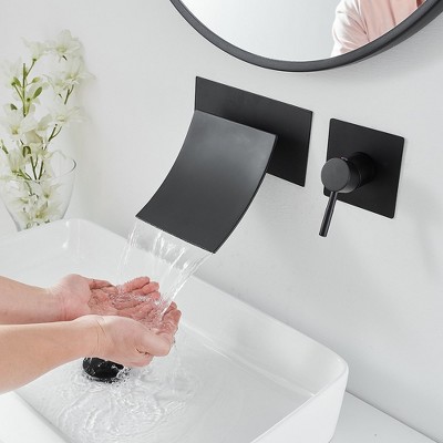 Matte Black Wall-Mount Single Handle Waterfall Bathroom Faucet