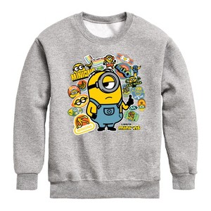 Boys' - Despicable Me Minions - Minion & Banana Stickers Graphic Long Sleeve Fleece Sweatshirt - 1 of 4