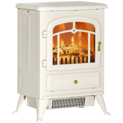 ChicFurnit Indoor Fireplaces 22" Freestanding Fireplace Fireplace Heater with Realistic Flames 750W/1500W for Living Room, White, 17.7"*13.2"*22.2"