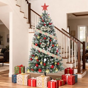 6FT Artificial Christmas Tree, with Pine Cones, Berries Decor & 736 Tips & Metal Foldable Stand, Holiday Xmas Tree for Home Party Decoration - 1 of 4