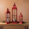 Red Metal Floor Lantern Set – 37"H – Decorative Metal Glass Trio – By Melrose - 3 of 3