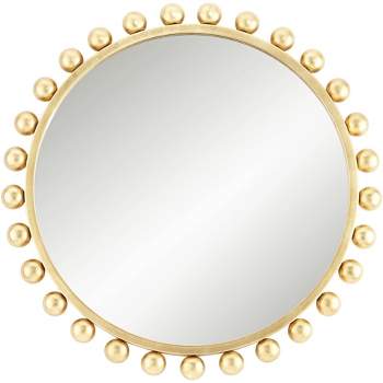 Uttermost Round Vanity Decorative Accent Wall Mirror Modern Sphere Edge Metallic Gold Leaf Frame 33" Wide for Bathroom Bedroom