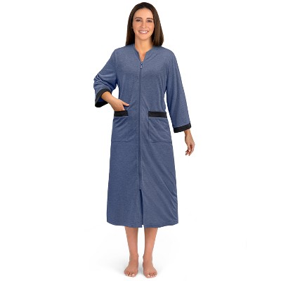 PAVILIA Women Zipper Robe, Loungewear Dress Lightweight Sleepwear Housecoat Nightgown Long Bathrobe, Jersey Robe with Pocket