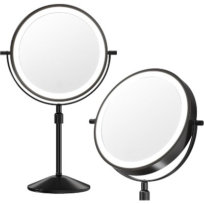 Makeup Mirrors with Lights, Double-Sided Vanity Mirror 1X/10X Magnification, 3 Color Lighting & Brightness Adjustable, 360° Rotation Touch Control