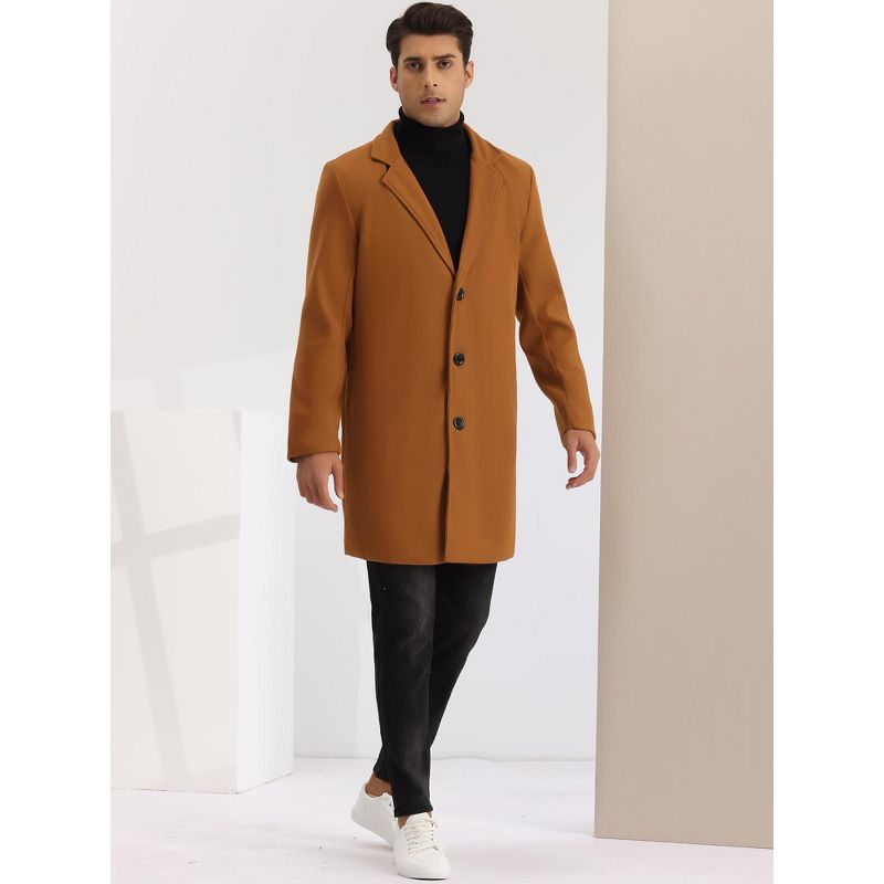 Lars Amadeus Men's Slim Fit Winter Notched Lapel Single Breasted Long Jacket Overcoat, 4 of 7