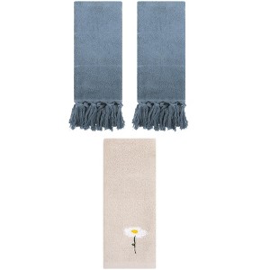 REGALWOVEN 3 Packs Cotton Soft Absorbent Floral Pattern and Solid Hand Towel Set - 1 of 4