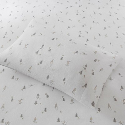 California King Gray Skiers Cotton Flannel Sheet Set
