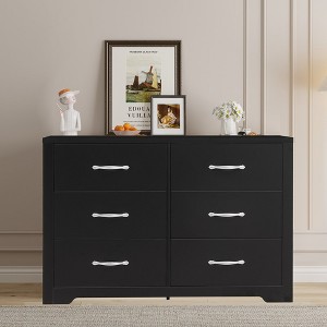 SUGIFT 6 Drawer Dresser, Modern Wood Chest of Drawers with Metal Handles for Bedroom Living Room Hallway Entryway, Black - 1 of 4