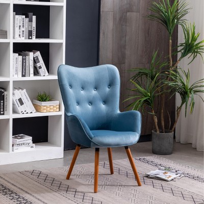 TOAOTBNBO Velvet Tufted Modern Armchair with Wooden Legs, Office Armchair with Plush Cushion, Comfy Upholstered Wingback Arm Chair