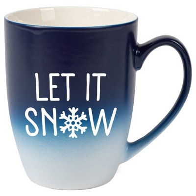 Elanze Designs Let It Snow Baby Let It Reindeer Two Toned Ombre Matte Navy Blue and White 12 ounce Ceramic Stoneware Coffee Cup Mug