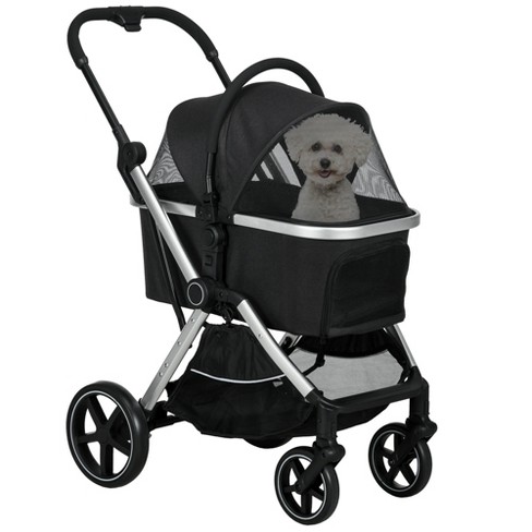 Pawhut 3 in 1 Pet Stroller For Small Dogs And Cats Folding Dog Stroller With Storage Basket Removable Carriage Cushion Safety Leashes Black Target