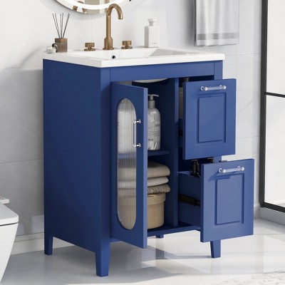 24" Bathroom Vanity with Sink, Bathroom Vanity Cabinet with Two Drawers and Door, Adjustable Shelf