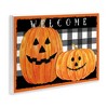 Stupell Industries Festive Halloween Welcome Sign Happy Pumpkins Black Plaid Wall Plaque Art - 2 of 4