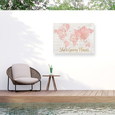 Sue Schlabach Across The World Shes Going Places Pink Outdoor Canvas Art
