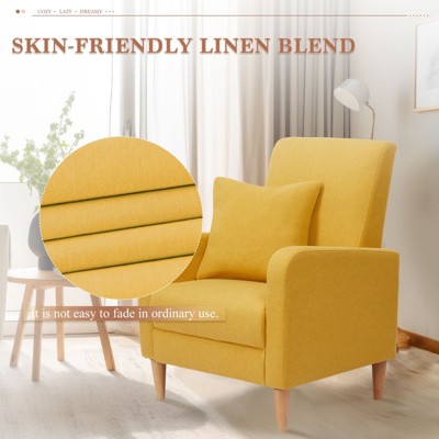 Yellow Rubberwood Upholstered Scandinavian Accent Chair