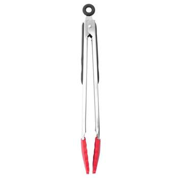 1.38 x 10.83 in. Silver & Red Silicone & Stainless Steel Tip Tongs