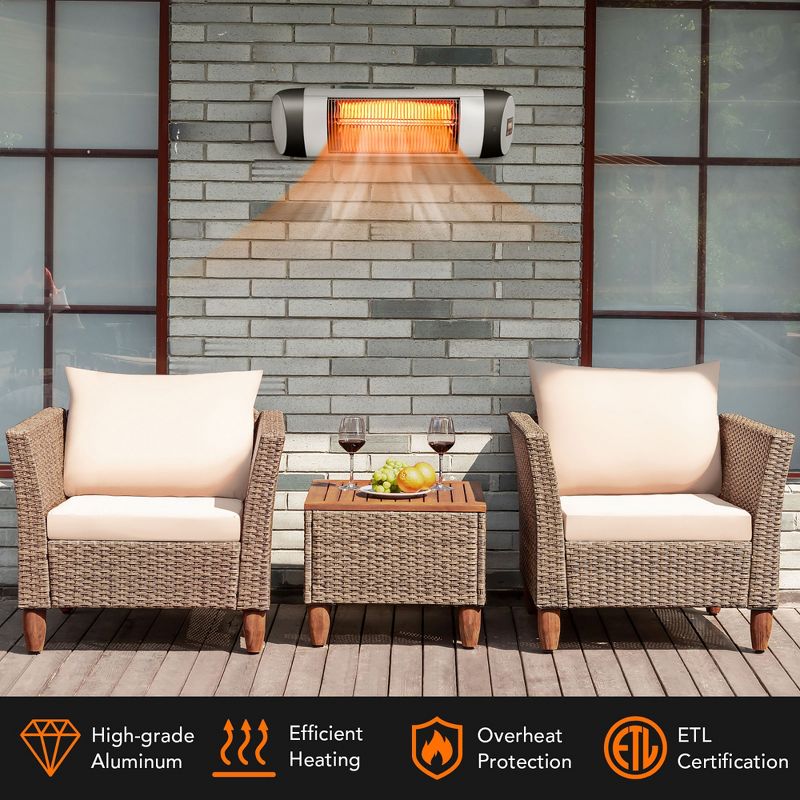 Costway Patio Electric Heater  Wall-Mounted Infrared Heater W/ Remote Control, 4 of 11