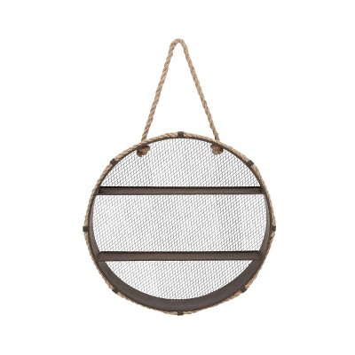 24" Iron Round Wall Shelf with Hanging Jute Rope - Olivia & May