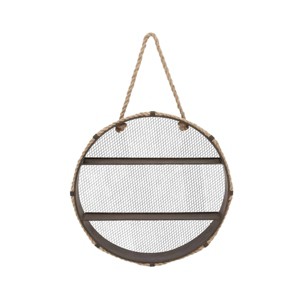 Olivia & May Metal Round 2 Shelf Wall Shelf with Hanging Rope Black: Industrial Style, Iron Frame, Wall Storage Display - 1 of 4