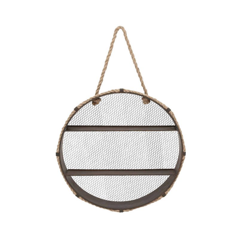Metal Round 2 Shelf Wall Shelf with Hanging Rope Black - Olivia &#38; May, 1 of 15