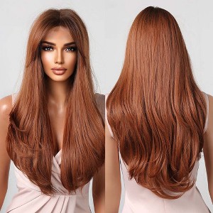 Jessie's Wig 26 Inch Long Wavy With Curtain Bangs Wig Synthetic Wig Reddish Brown 1 Pc/Pack - 1 of 4