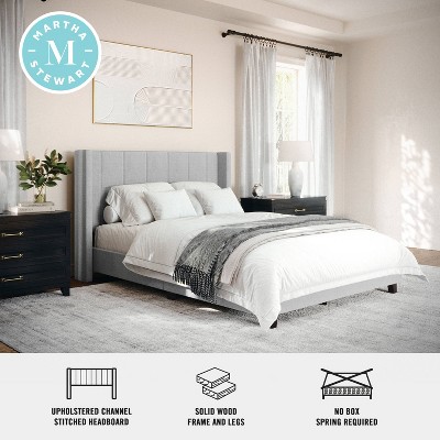 Gray Full Upholstered Platform Bed with Linen Headboard