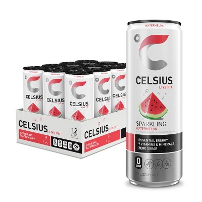Celsius Sparkling Watermelon, Functional Essential Energy Drink - 12 Fl Oz (Pack Of 12)