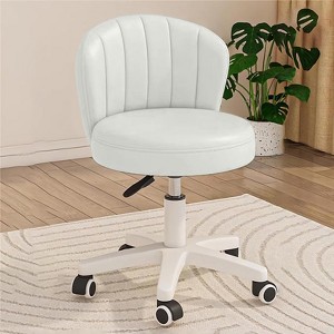 RISOKEYS PU Leather Small Scallop Desk Chair with Back,Cute Armless Rolling Vanity Chair,Height Adjustable for Bedroom Office - 1 of 4